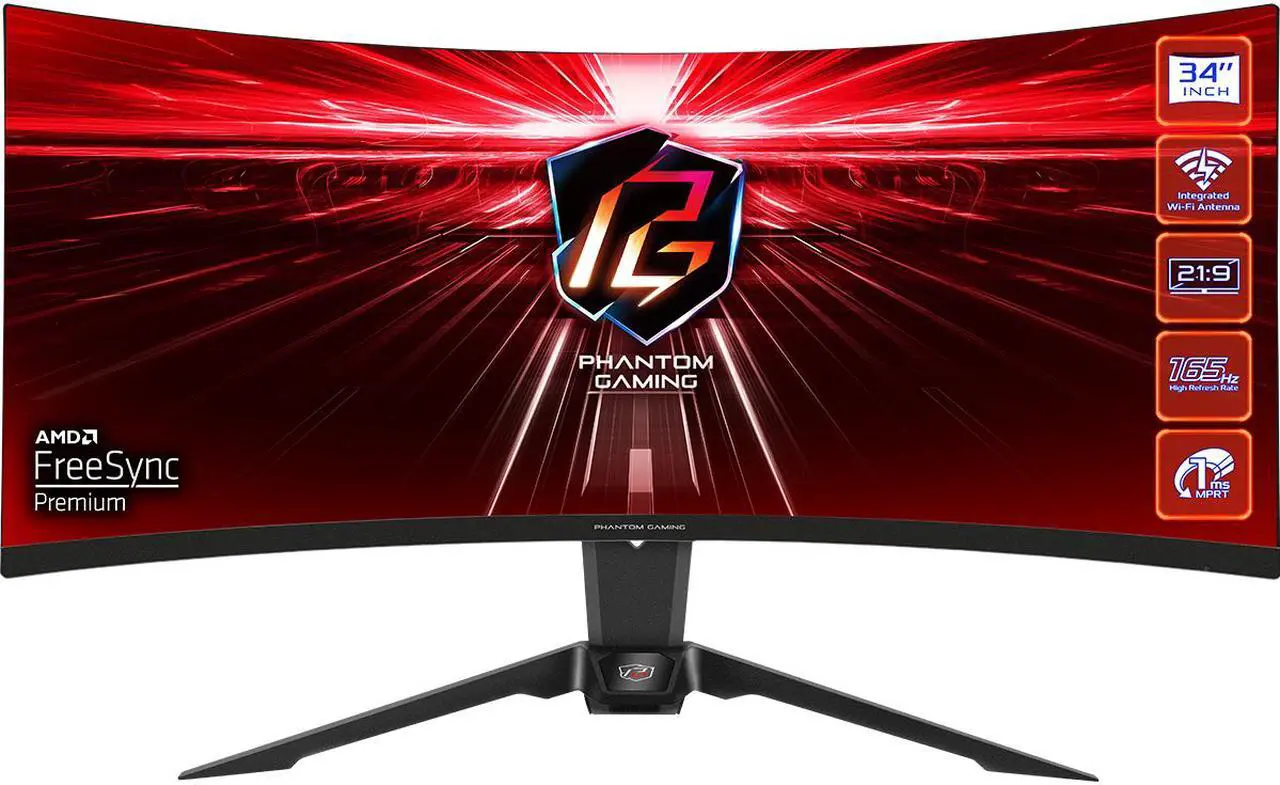 Alt view image 3 of 9 - ASRock PHANTOM GAMING 34" 2K (3440 x 1440) 165Hz/1ms (144Hz and higher) Wi-Fi Antenna FreeSync Curved Gaming Monitor, 2*HDMI, 1*DisplayPort, (PG34WQ15R2B)