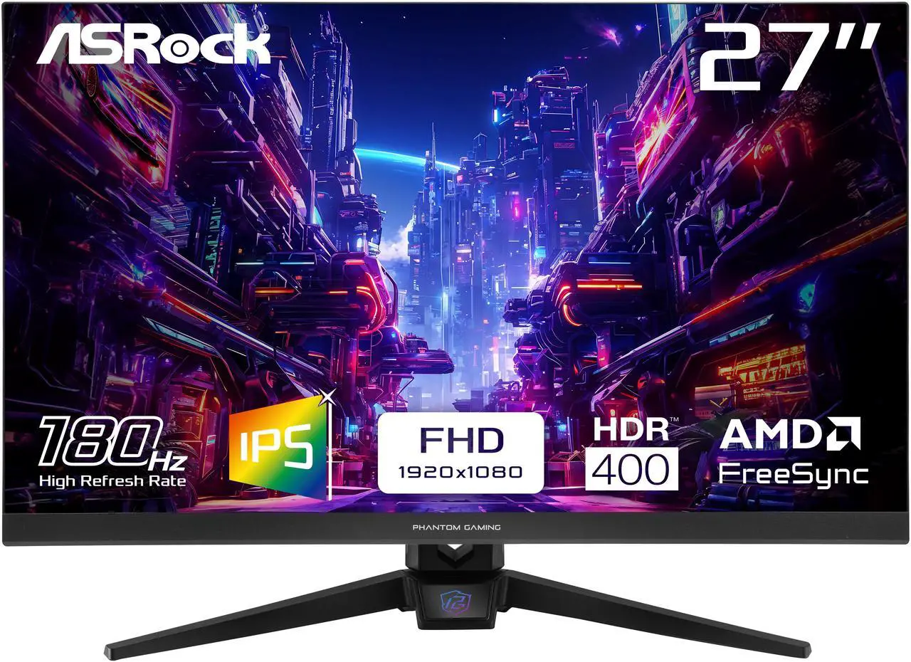 ASRock Phantom Gaming 27" Full HD 180Hz IPS AMD FreeSync HDR400 Gaming Computer Monitor with Swivel & Tilt stand PG27FFT1A
