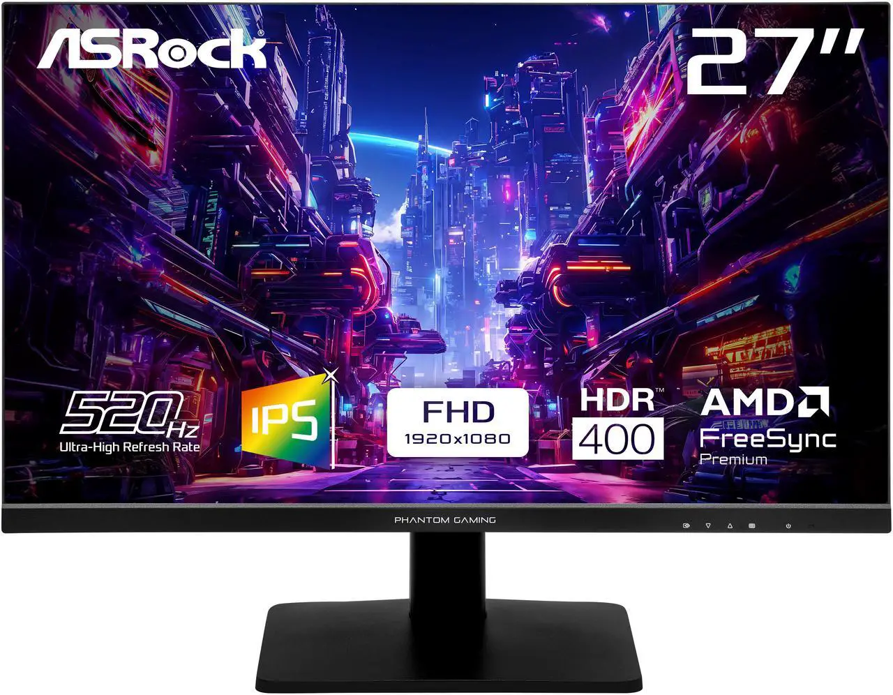 ASRock Phantom Gaming 27" Full HD 520Hz IPS with AMD FreeSync Premium 1ms HDR400 Gaming Computer Monitor with Height Adjustable, Swivel, Pivot & Tilt stand PG27FFX1B