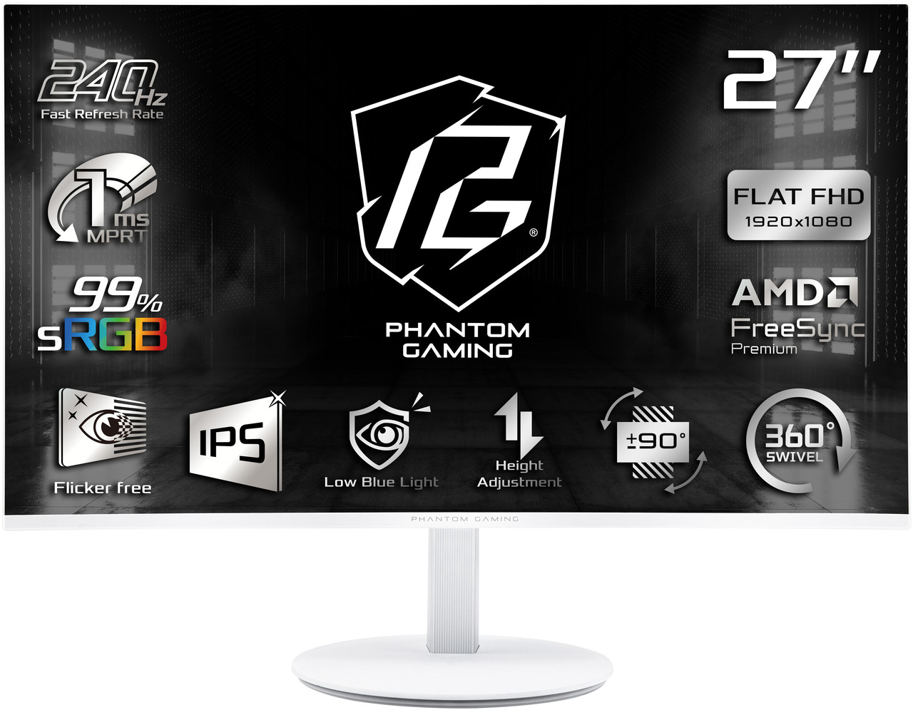 Open Box: ASRock Phantom Gaming 27 inch Full HD 240Hz IPS FHD AMD FreeSync Premium (Adaptive Sync) 1ms White Gaming Computer Monitor with Height Adjustable, Pivot, Swivel & Tilt Stand PG27FFS2E-W - Newegg.com - Open Box condition - Image 10