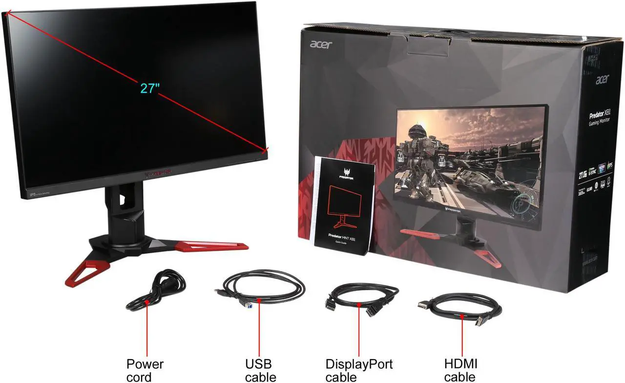 Alt view image 9 of 9 - Acer Predator XB1 XB271HU bmiprz 27" WQHD 2560 x 1440 2K Resolution 144Hz (165Hz OverClock) HDMI DisplayPort NVIDIA G-Sync Built-in Speakers USB HUB LED Backlit IPS Gaming Monitor