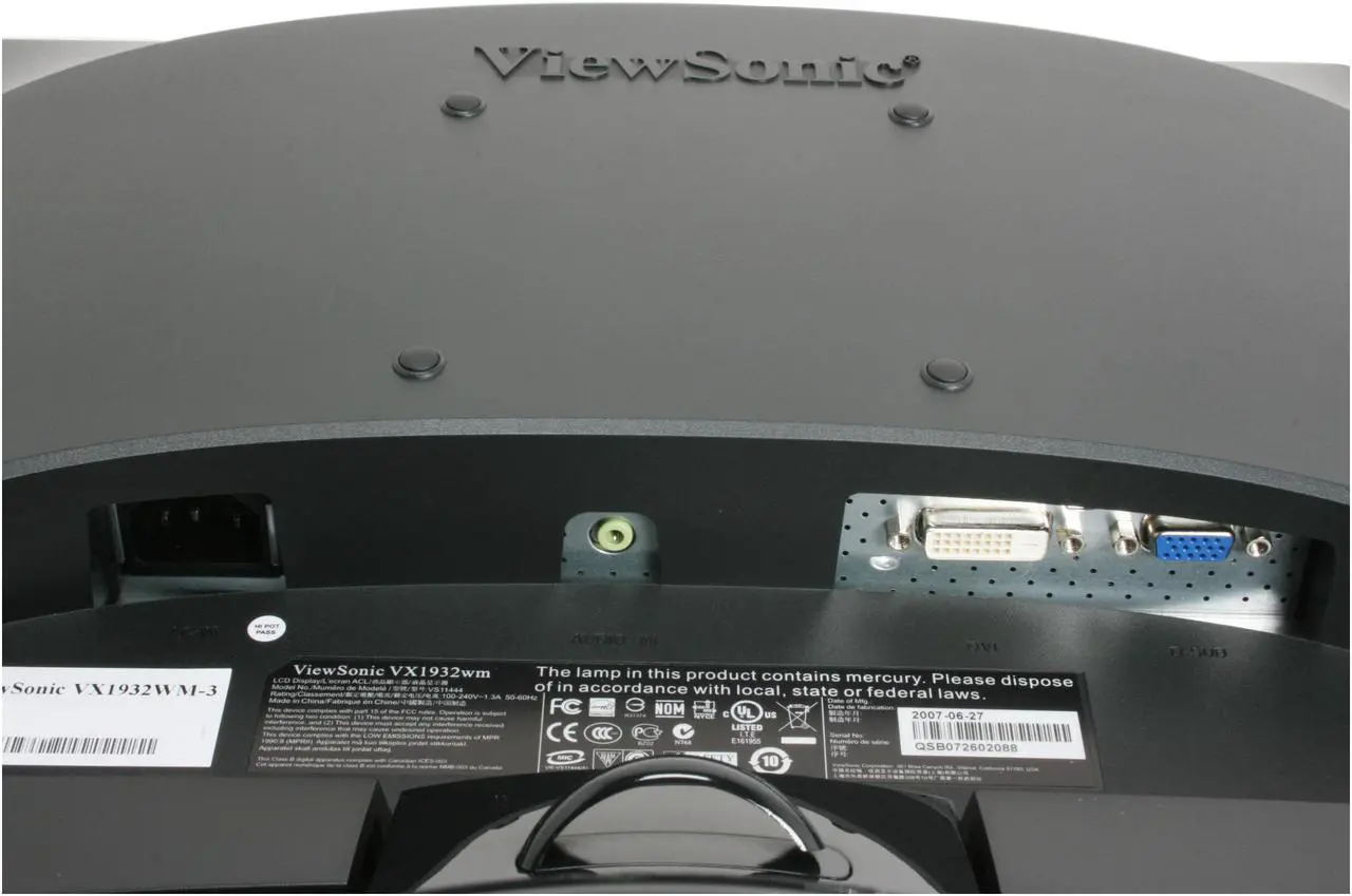 Alt view image 7 of 10 - ViewSonic X Series VX1932wm Glossy Piano-Black 19" 2ms  DVI Widescreen LCD Monitor 300 cd/m2 (typ), 2000:1 (DCR) Built in Speakers