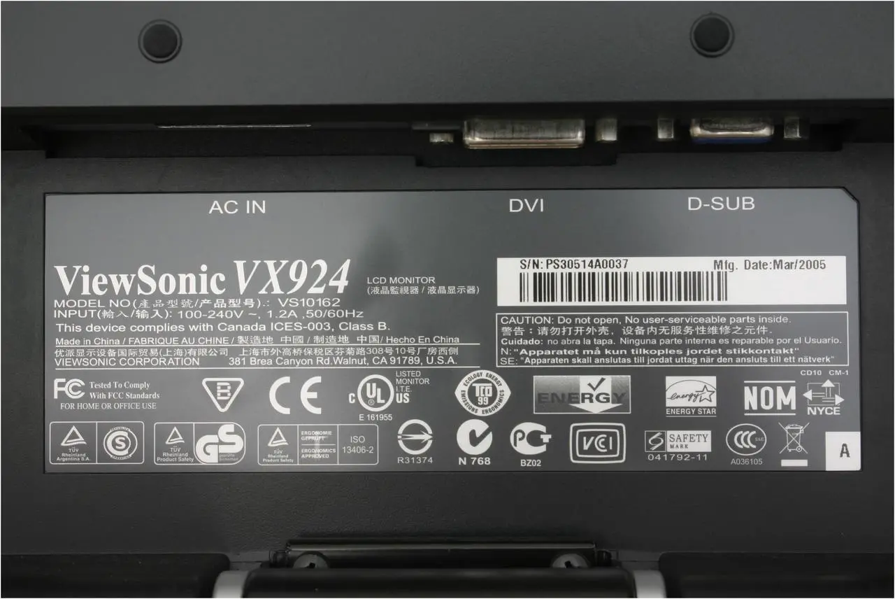 Alt view image 8 of 11 - ViewSonic 19" Active Matrix, TFT LCD SXGA LCD Monitor 3ms gray-to-gray (avg.); 5ms white-black-white (typ) D-Sub, DVI-D X Series VX924