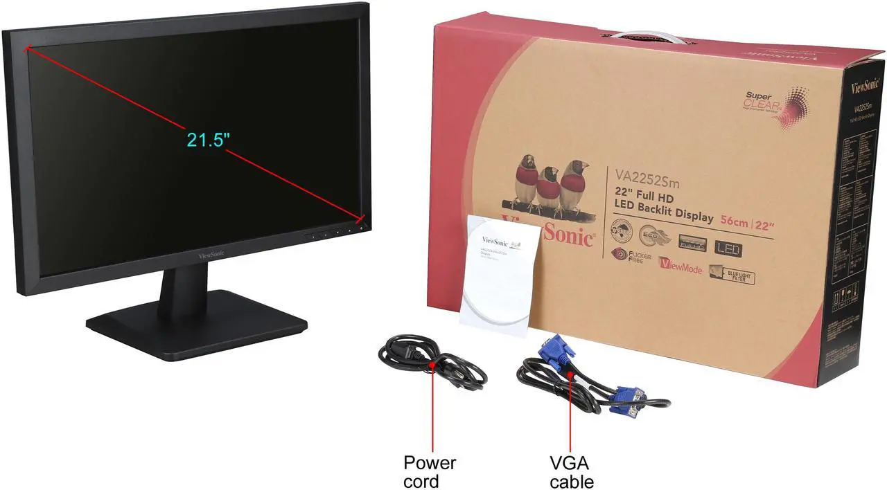 Alt view image 15 of 14 - ViewSonic VA2252SM 22 Inch 1080p LED Monitor DisplayPort DVI and VGA Inputs for Home and Office