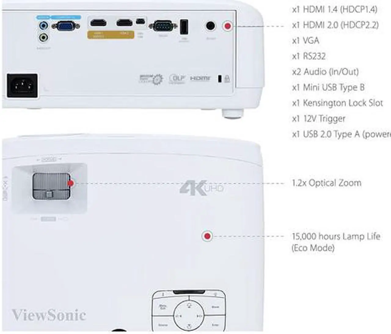Alt view image 4 of 7 - ViewSonic PX727-4K 4K RGBRGB Rec. 709 DLP Home Theater Projector with HDR, HDMI