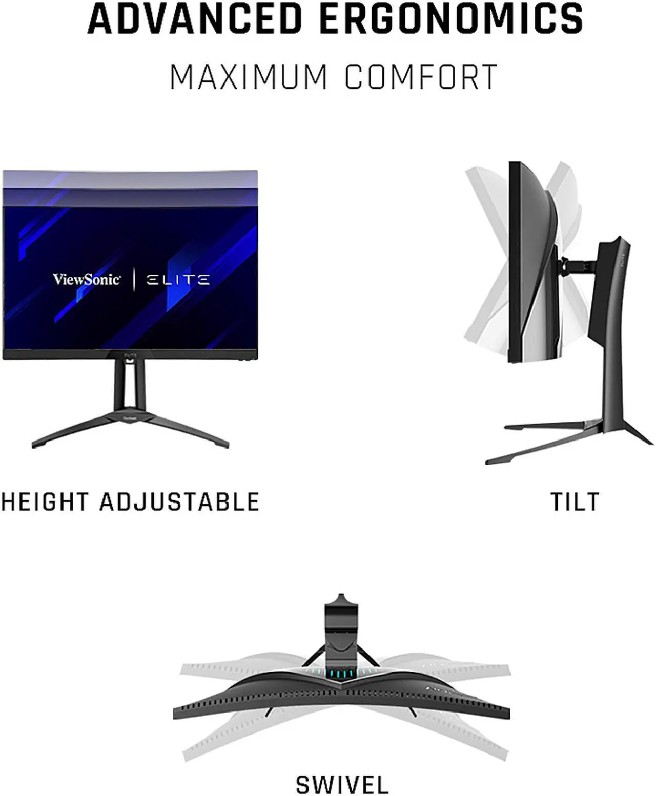 Alt view image 4 of 14 - ViewSonic ELITE XG270QC Curved 27 Inch 1ms 1440p 165Hz FreeSync Premium Pro Gaming Monitor with VESA DisplayHDR 400 and Advanced Ergonomics for Esports