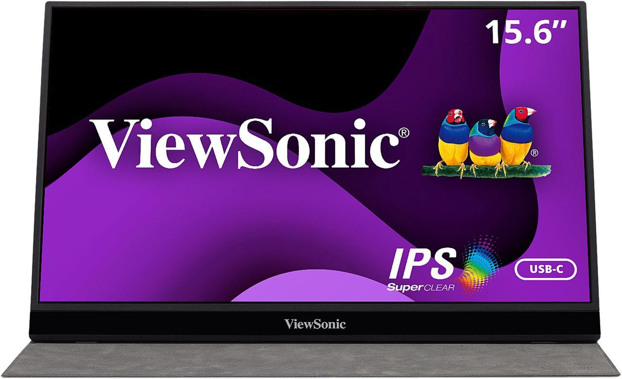 ViewSonic VG1655 15.6 Inch 1080p Portable Monitor with 2 Way Powered 60W USB C, IPS, Eye Care, Dual Speakers, Frameless Design, Built in Stand with Cover