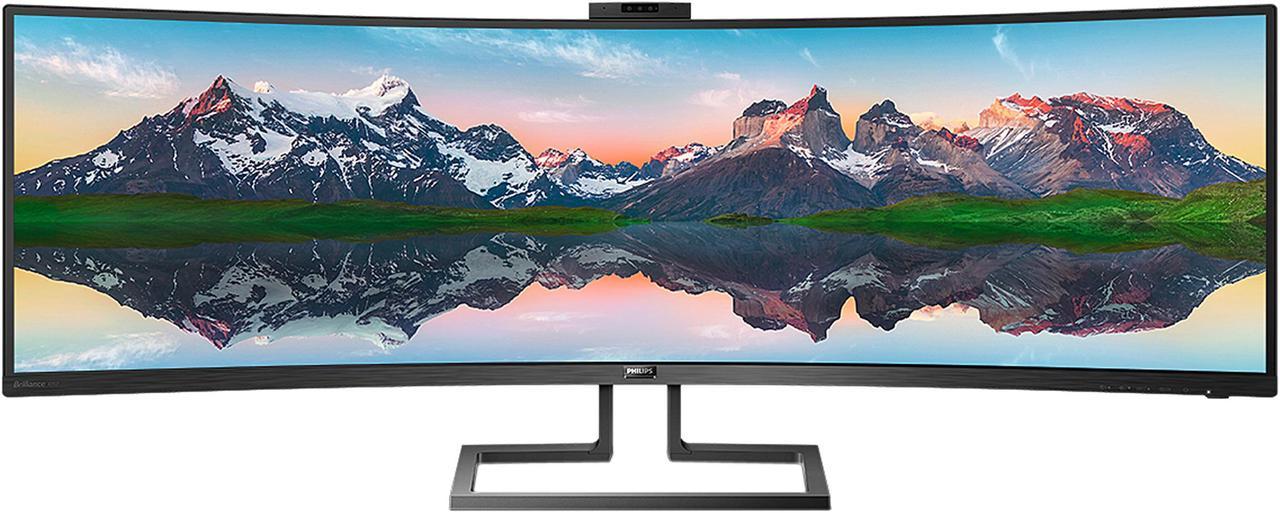 Philips 499P9H 49" SuperWide Curved Monitor, Dual QHD 5120 x 1440 32:9, USB-C Docking, KVM Switch, HDMI/DisplayPort, Windows Hello Pop-Up Webcam, SmartEgoBase, LightSensor