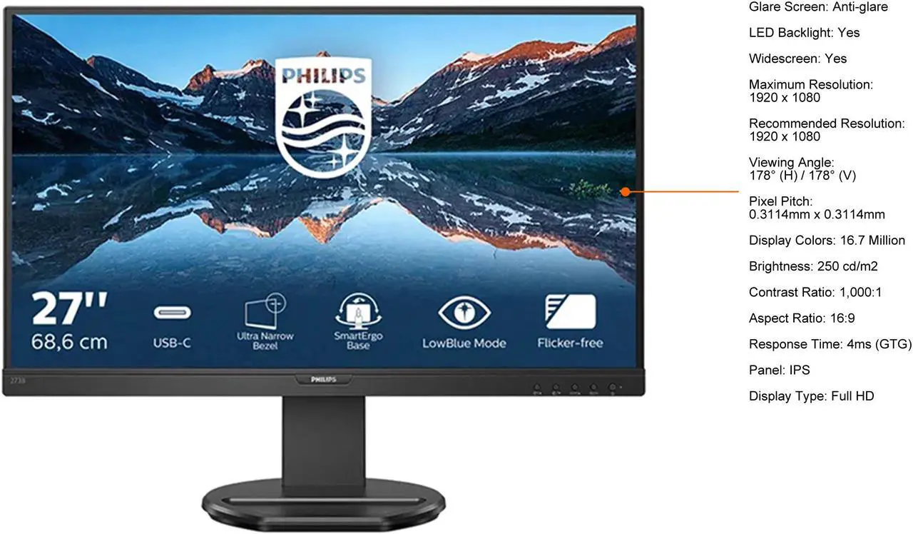 Alt view image 2 of 2 - PHILIPS 273B9 27" Full HD 1920 x 1080 D-Sub, HDMI, DisplayPort Built-in Speakers Monitor