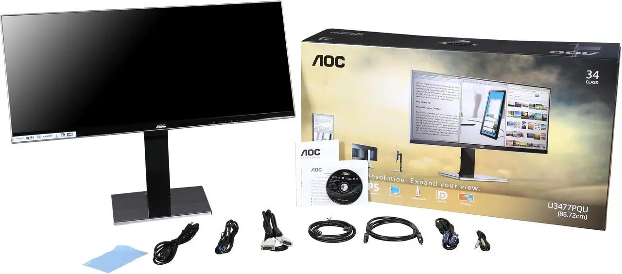 Alt view image 11 of 11 - AOC U3477PQU Black 34" 5ms UltraWide WQHD LED Backlight LCD Monitor IPS Panel DC 70Million:1(1000:1) 320 cd/m2, USB3.0, Height & Pivot adjustable, Speakers
