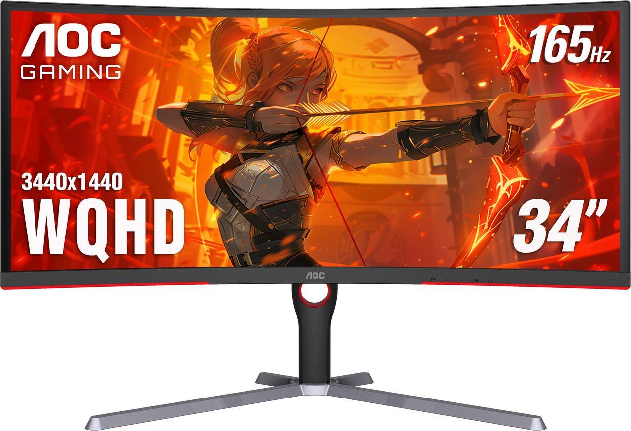 AOC CU34G3S 34" Frameless Curved Ultrawide Gaming Monitor, WQHD 3440 x1440, 165Hz 1ms, FreeSync Premium, Height Adjustable, 3-Year Zero-Bright-dot, Black