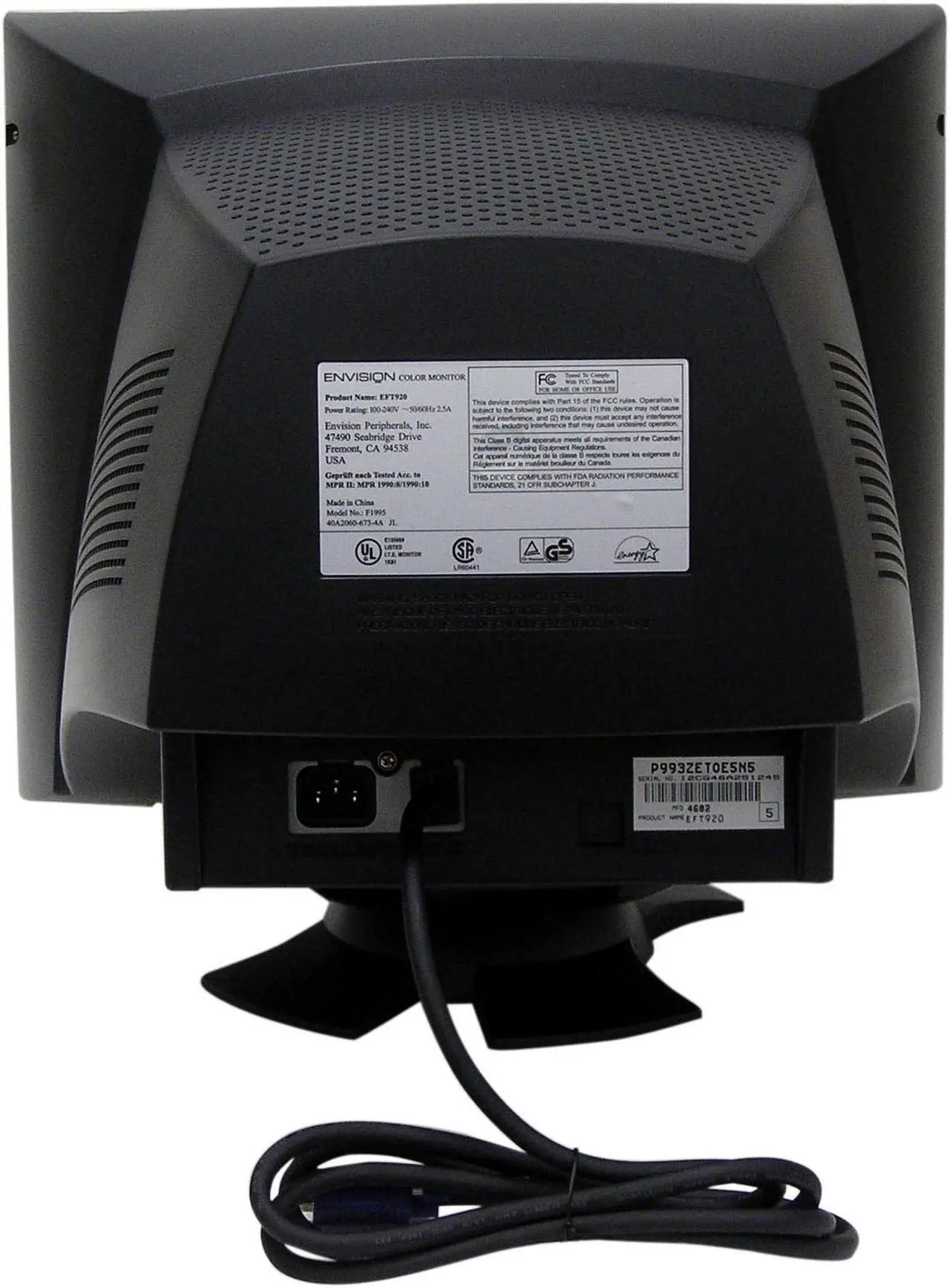 Alt view image 4 of 5 - ENVISION EFT920 Silver 19" Pure Flat CRT Monitor 0.25mm Dot Pitch D-Sub