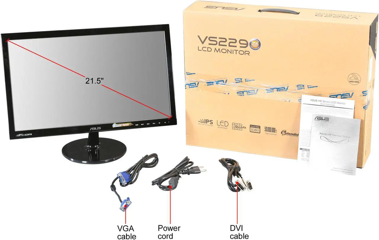 Alt view image 6 of 6 - ASUS VS229H-P Black 22" (Actual size 21.5") Widescreen LED Monitor FHD 1920 x 1080 IPS 5ms (GTG) VESA HDMI DVI VGA 3.5mm Earphone Jack
