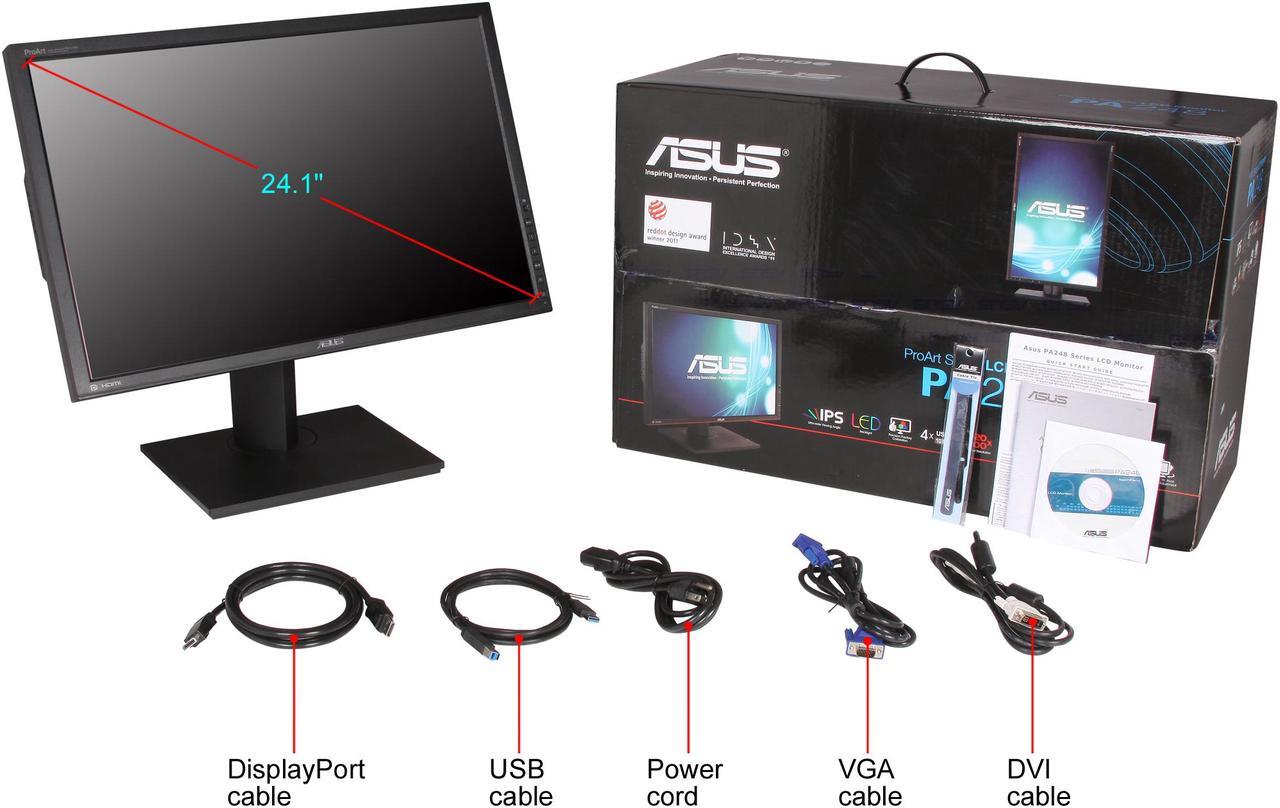 Alt view image 10 of 10 - ASUS ProArt PA248Q Black 24" (Actual size 24.1") 6ms (GTG) 16:10, 1920 x 1200, IPS, 100% sRGB, Color Accuracy Delta E< 5, Flicker Free, HDMI, D-Sub, DisplayPort, DVI-D LCD Monitor