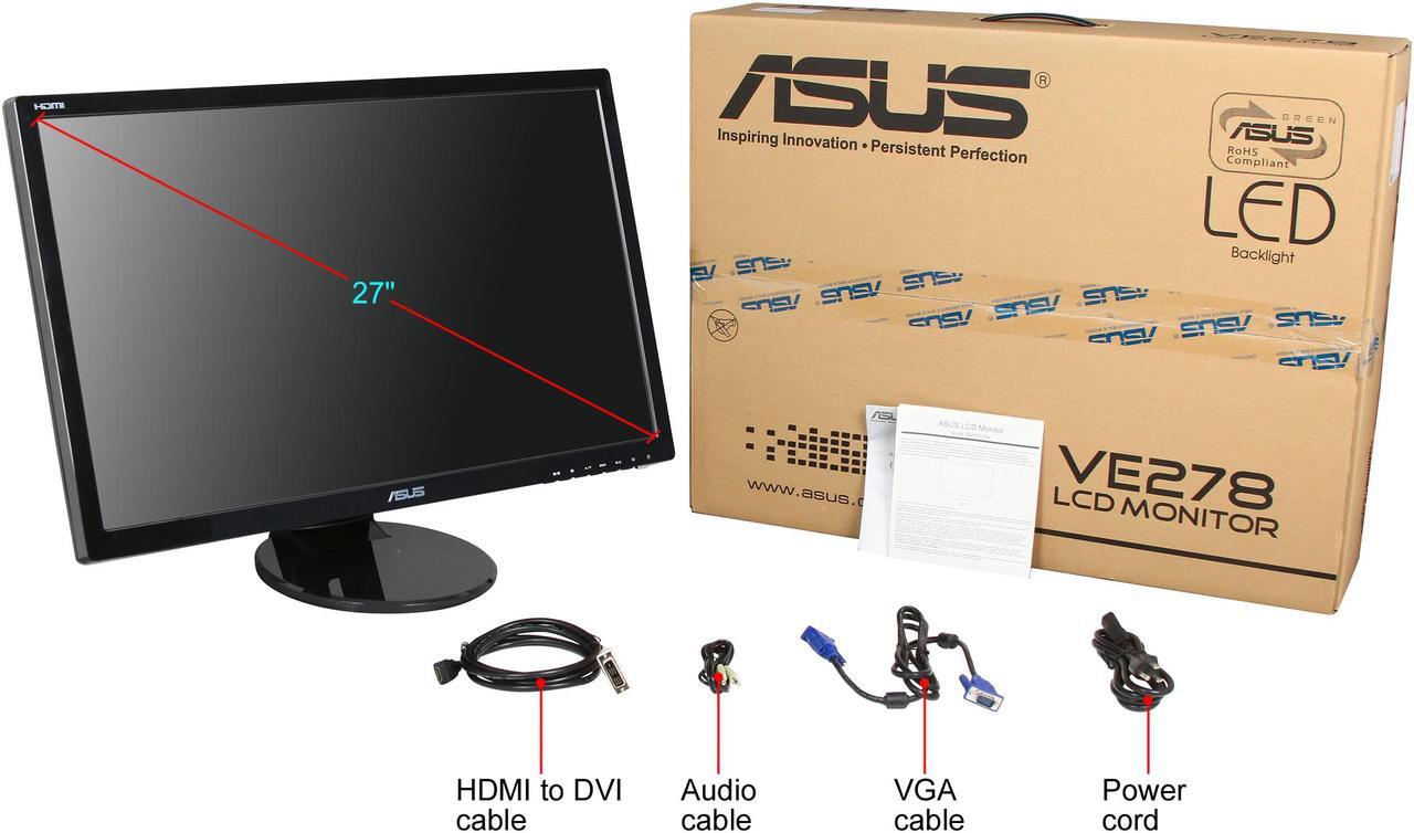 Alt view image 8 of 8 - ASUS VE278H 27" Full HD 1920 x 1080 VGA HDMI Asus Eye Care with Ultra Low-Blue Light & Flicker-Free Built-in Speakers LED Backlight LCD Monitor
