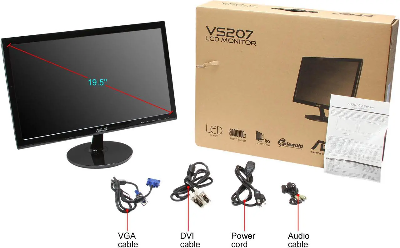 Alt view image 8 of 8 - ASUS VS207T-P 20" (Actual size 19.5") HD+ 1600 x 900 DVI-D VGA HDCP Support Built-in Speakers SPLENDID Video Preset Modes Widescreen Backlit LED Monitor