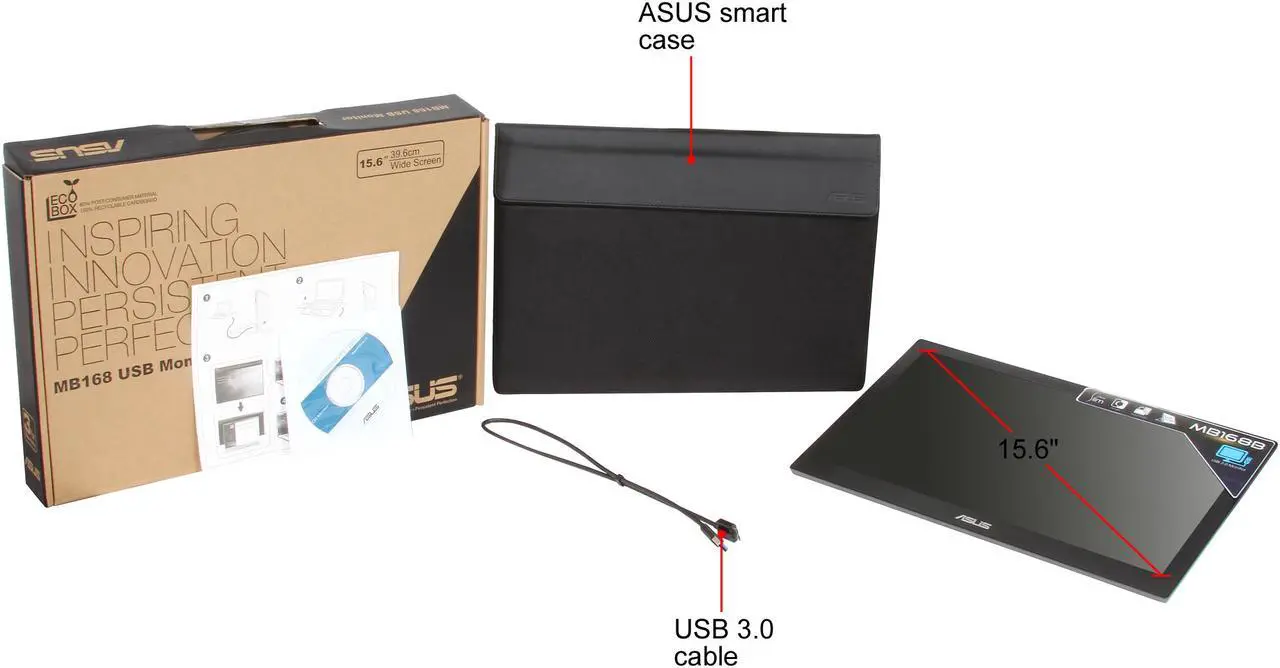 Alt view image 6 of 6 - ASUS MB168B 16" (Actual size 15.6") Widescreen LED Backlight HD Portable USB-powered Ultra-slim  Monitor with Smart Case