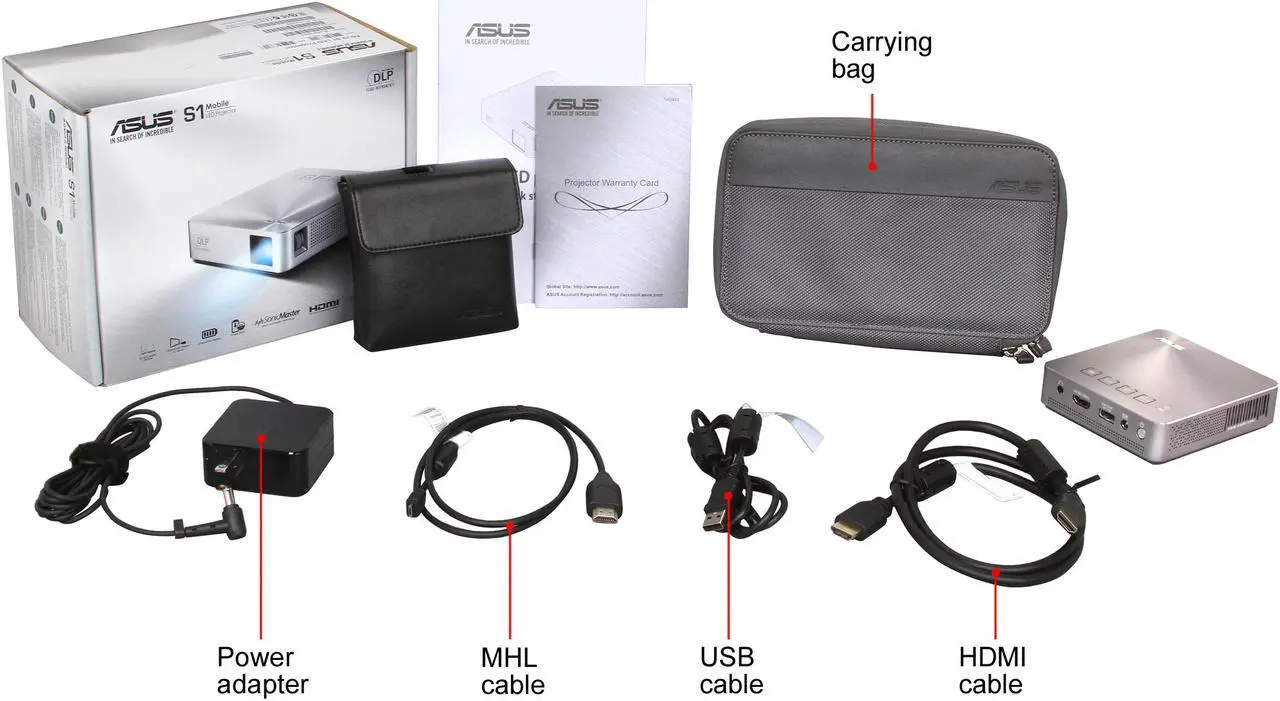 Alt view image 12 of 12 - Asus S1 Silver Portable LED Projector, 854 x 480, 1000:1, 200 ANSI Lumens, HDMI&MHL&USB, Built-in Speaker