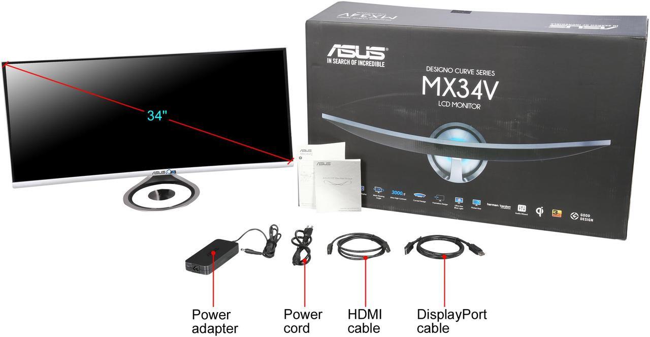 Alt view image 8 of 7 - ASUS Designo Curved MX34VQ 34" UWQHD 3440x1440 2K Resolution 100Hz DP HDMI AMD Adaptive FreeSync Technology Qi Wireless Charger Asus Eye Care Frameless Monitor