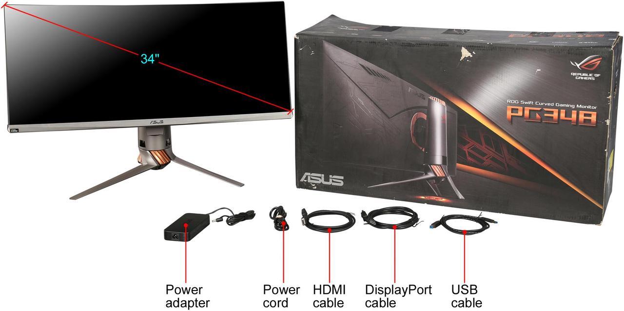 Alt view image 10 of 10 - ASUS ROG Swift PG348Q 34" QHD 3440 x 1440 2K Resolution Overclockable 100Hz HDMI DisplayPort NIVIDA G-SYNC Built-in Speakers Ultra-Wide Backlit LED Curved IPS Gaming Monitor