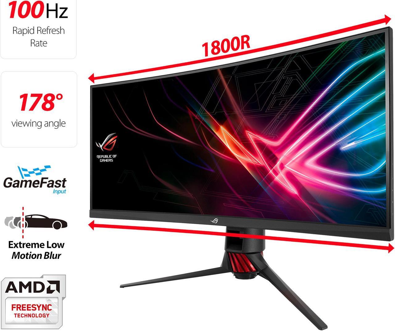 Alt view image 2 of 7 - ASUS ROG Strix XG35VQ 35" UWQHD 3440 x 1440 100Hz 1ms Adaptive/FreeSync WideScreen LED Backlit Curved Gaming Monitor with Aura RGB Lighting, Swift and Height Adjustable