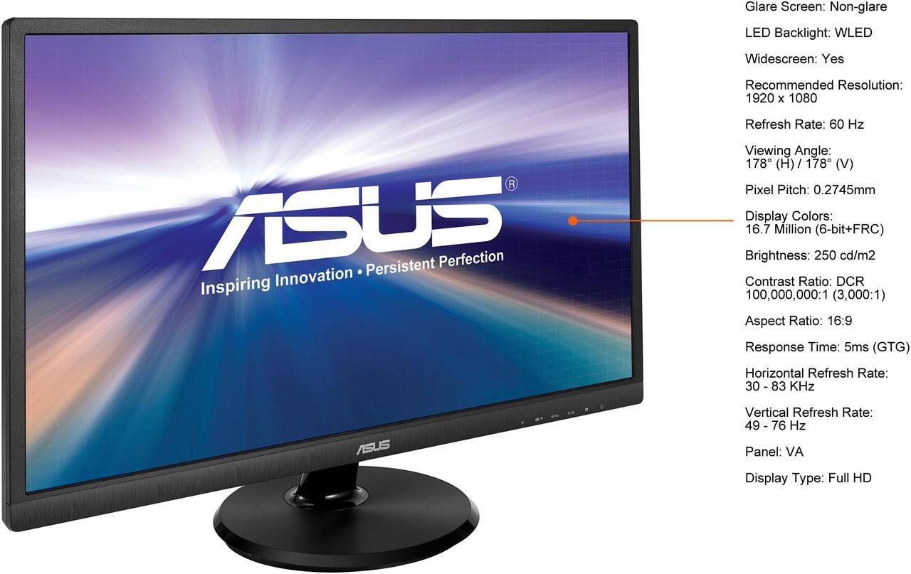 Alt view image 5 of 7 - ASUS VA249HE 24" (Actual size 23.8") Full HD 1920 x 1080 HDMI VGA Asus Eye Care with Ultra-Low Blue-Light & Flicker-Free Technology LED Backlit LCD Monitor