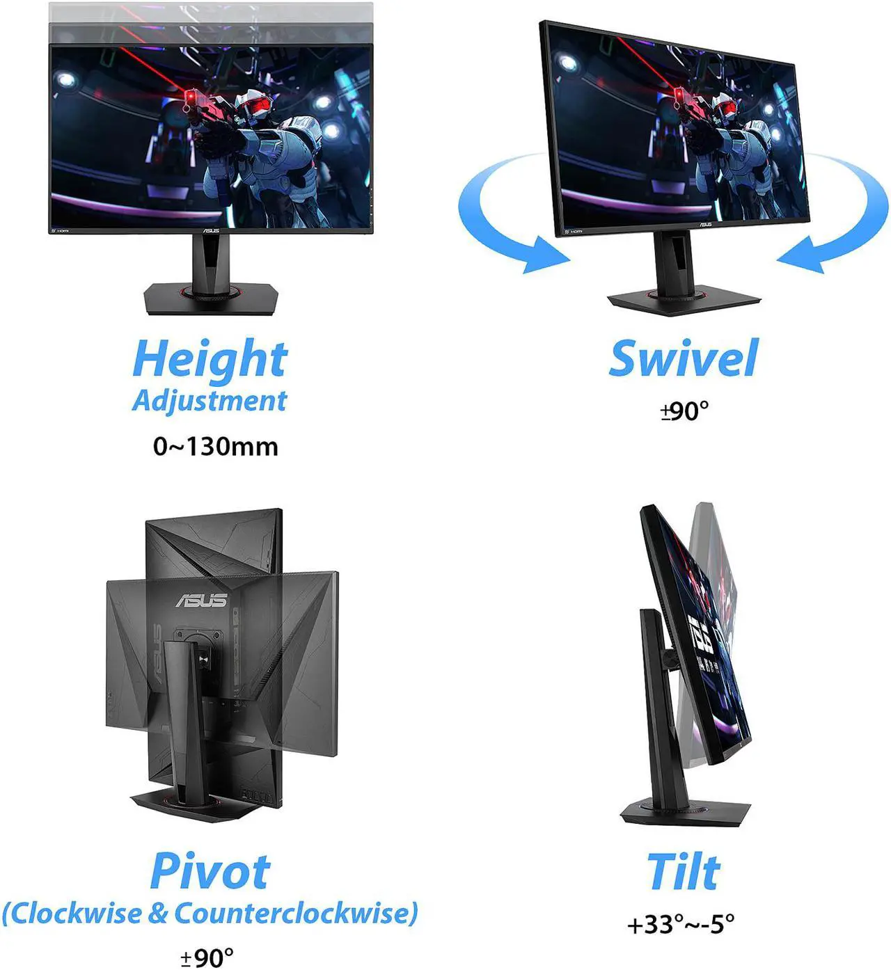 Alt view image 6 of 6 - ASUS VG279Q 27" Full HD 1920 x 1080 1ms MPRT 144 Hz DVI, HDMI, DisplayPort FreeSync (AMD Adaptive Sync) Built-in Speakers Height Adjustable Gaming Monitor