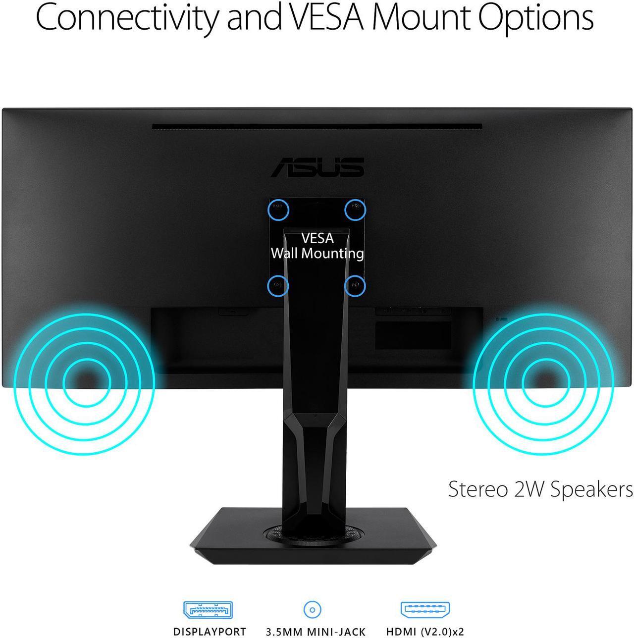 Alt view image 5 of 7 - ASUS VP348QGL 34" Quad HD 3440 x 1440 75Hz 2xHDMI DisplayPort Adaptive-SYNC/FreeSync HDR-10 Blue Light Filter Flicker Free Asus Eye Care Built-in Speakers Ultra Wide Backlit LED Gaming Monitor