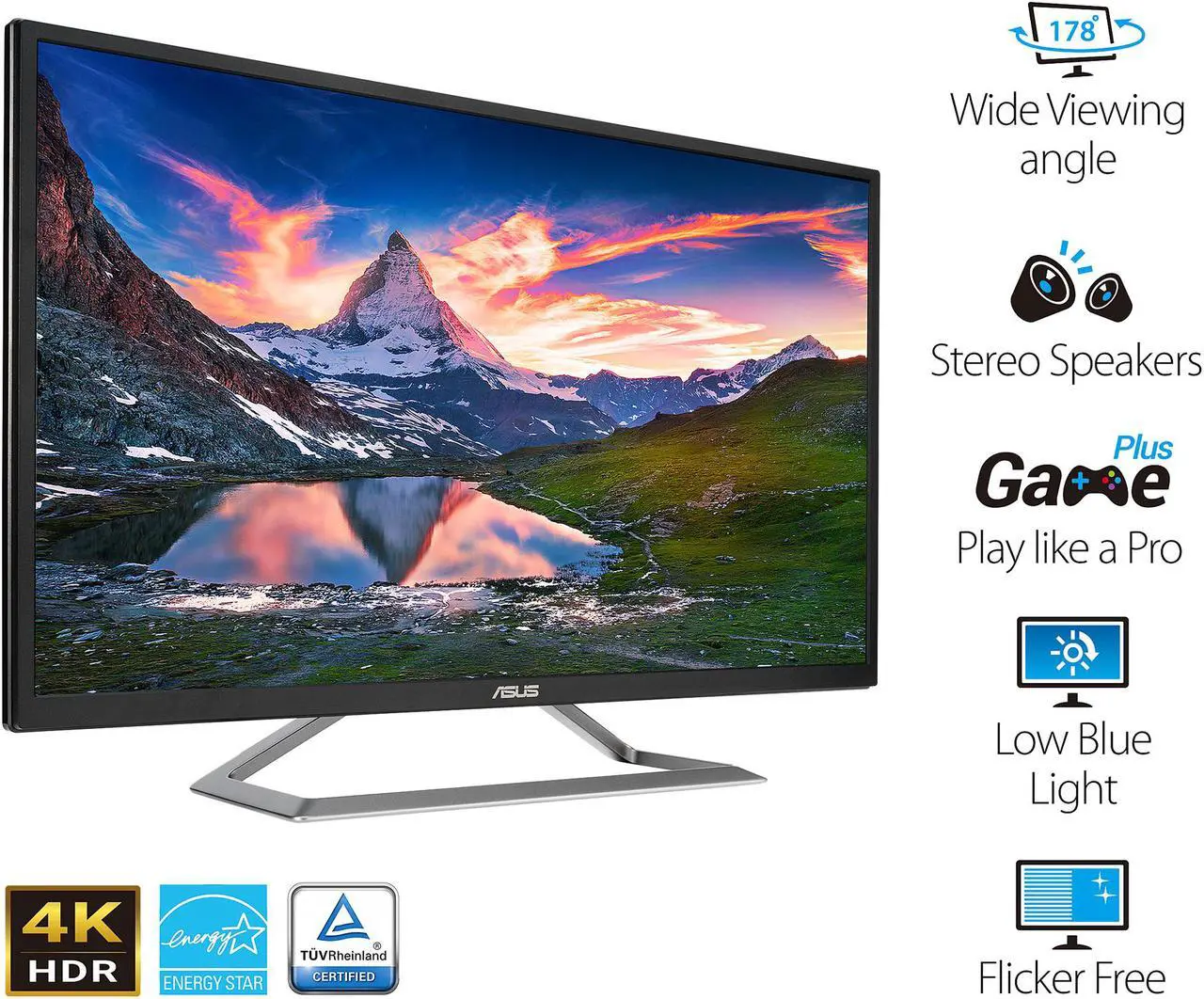 Alt view image 2 of 9 - ASUS VA32UQ 32" (Actual size 31.5") Eye Care Monitor, 3840 x 2160 4K UHD, HDR-10, 95% DCI-P3, Adaptive-Sync/FreeSync, Shadow Boost, Flicker Free, Blue Light Filter