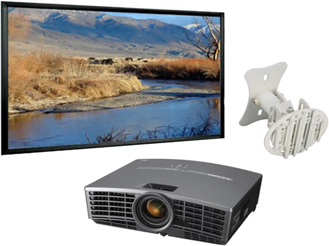 Main image of MITSUBISHI HD1000 DLP 720p Home Theater Projector w/ 106" Fixed Frame Screen, celling mount, 30" HDMI & 25" component cables