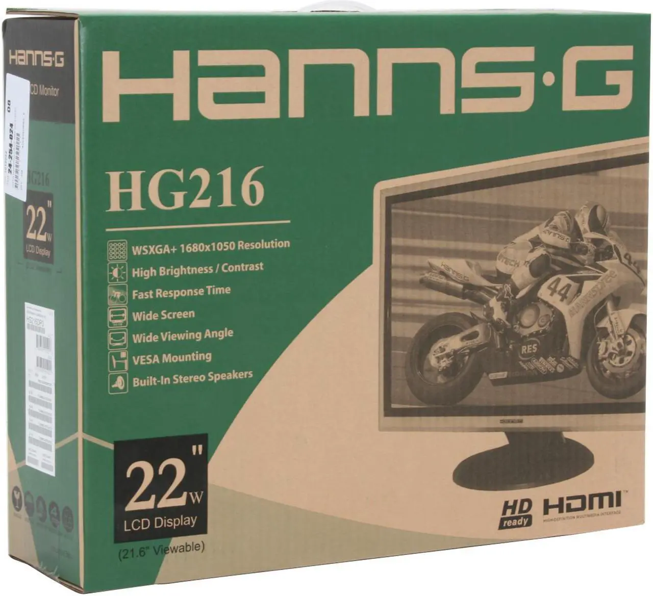 Alt view image 11 of 11 - Hanns-G 21.6" Active Matrix, TFT LCD WSXGA+ HDMI LCD Monitor 5 ms D-Sub HG-216DPO