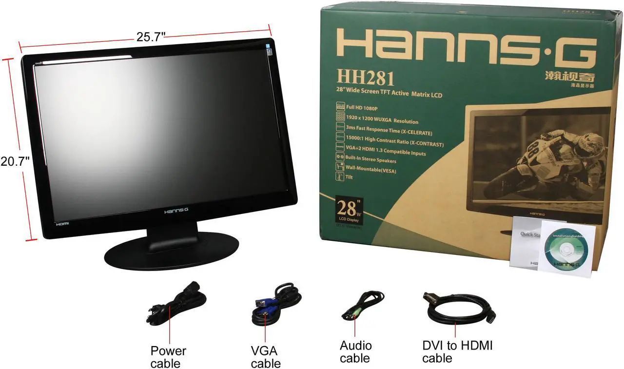Alt view image 8 of 8 - Hanns·G HH-281HPB Black 28" 3ms HDMI Widescreen LCD Monitor 400 cd/m2 DC 15000:1(800:1) Built in Speakers