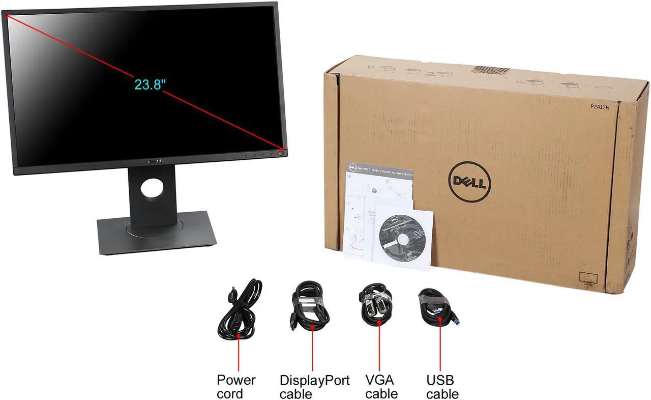 Alt view image 12 of 11 - Dell Professional Series P2417H 24" Black IPS LED Monitor 1920 x 1080 Widescreen 16:9 6ms Response Time 250 cd/m2 1000:1 HDMI VGA DisplayPort