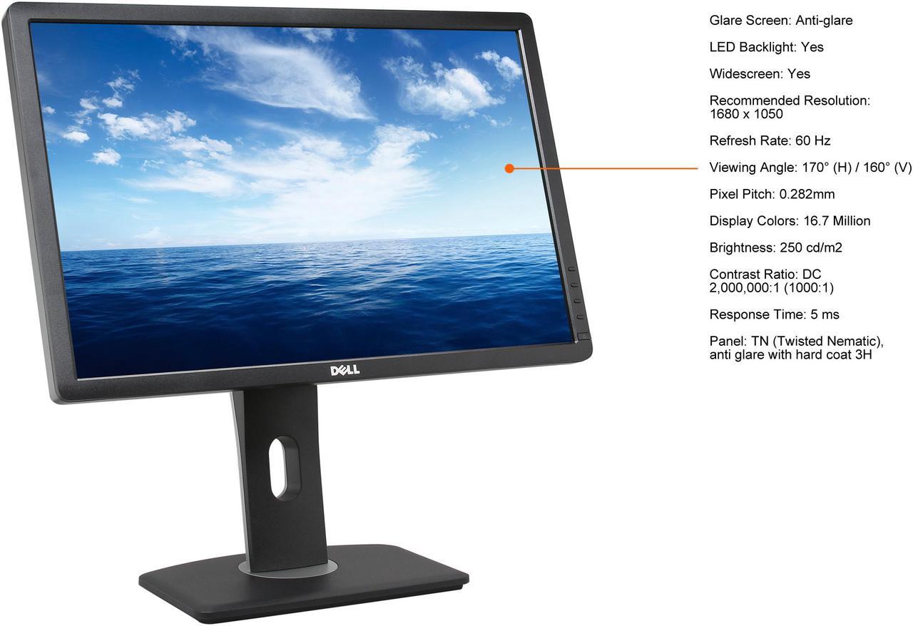 Alt view image 4 of 14 - Dell 22" 60 Hz TN (Twisted Nematic), anti glare with hard coat 3H Monitor 5 ms D-Sub, DVI, DisplayPort Flat Panel Professional P2213