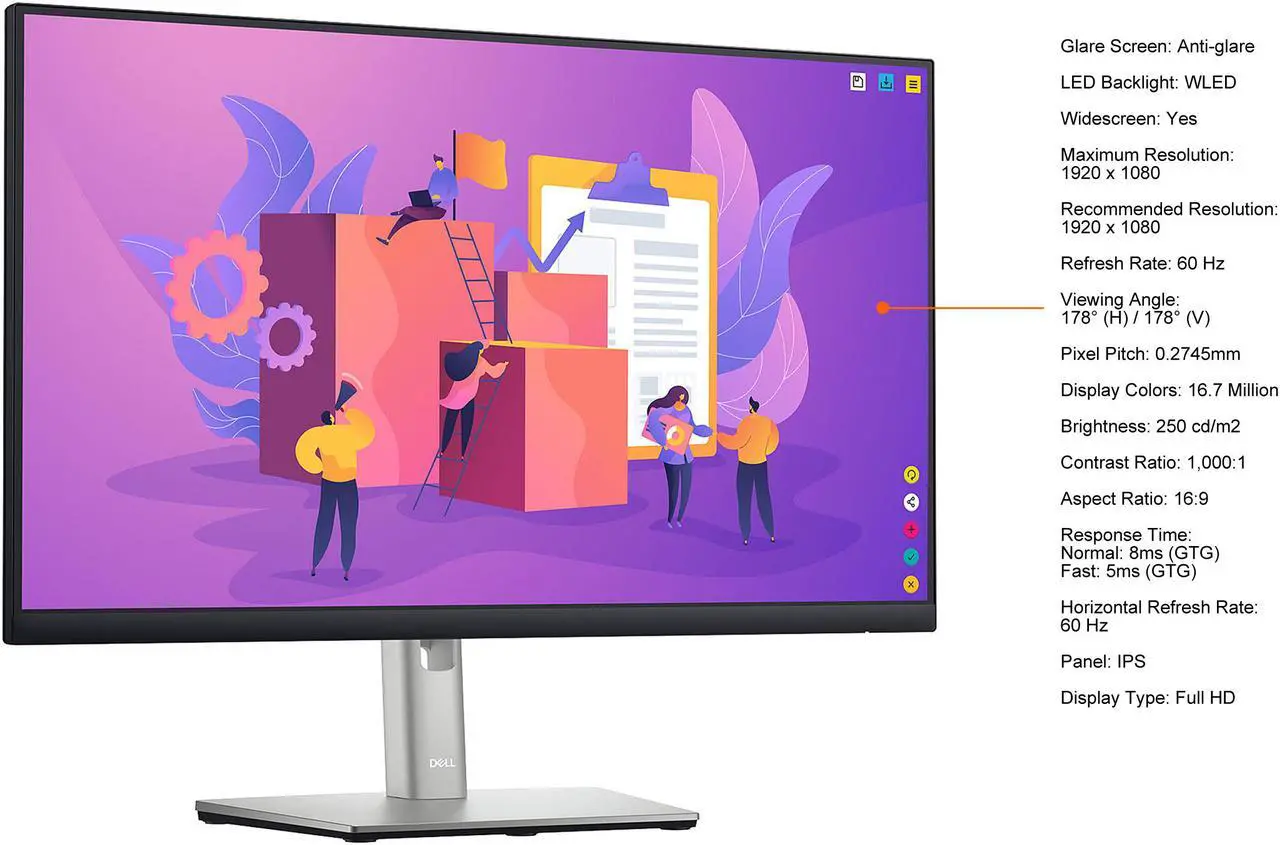 Alt view image 4 of 6 - Dell P2422H 24" (23.8" Viewable) 1920 x 1080 Full HD IPS, VGA DisplayPort HDMI USB 3.2, VESA Swivel Tilt Height Adjust LED-Backlit Monitor