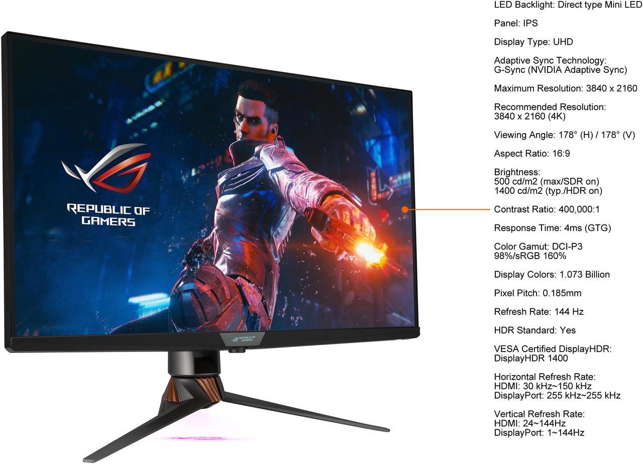 Alt view image 5 of 10 - ASUS ROG Swift PG32UQX 32" 4K HDR 144Hz UHD 3840 x 2160, Mini-LED IPS, G-SYNC Ultimate, Local dimming, Quantum Dot, DisplayHDR 1400, Eye Care, DisplayPort, HDMI DSC Gaming Monitor