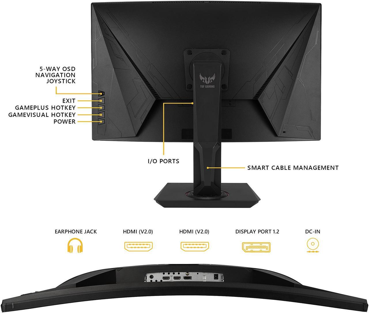 Alt view image 6 of 6 - ASUS TUF Gaming 32" (31.5" Viewable) 1440P Curved HDR Monitor (VG32VQR) - QHD (2560 x 1440), 165Hz, 1ms, Extreme Low Motion Blur Sync, Adaptive-sync, Freesync Premium, Eye Care, DisplayHDR 400, HDMI, DisplayPort