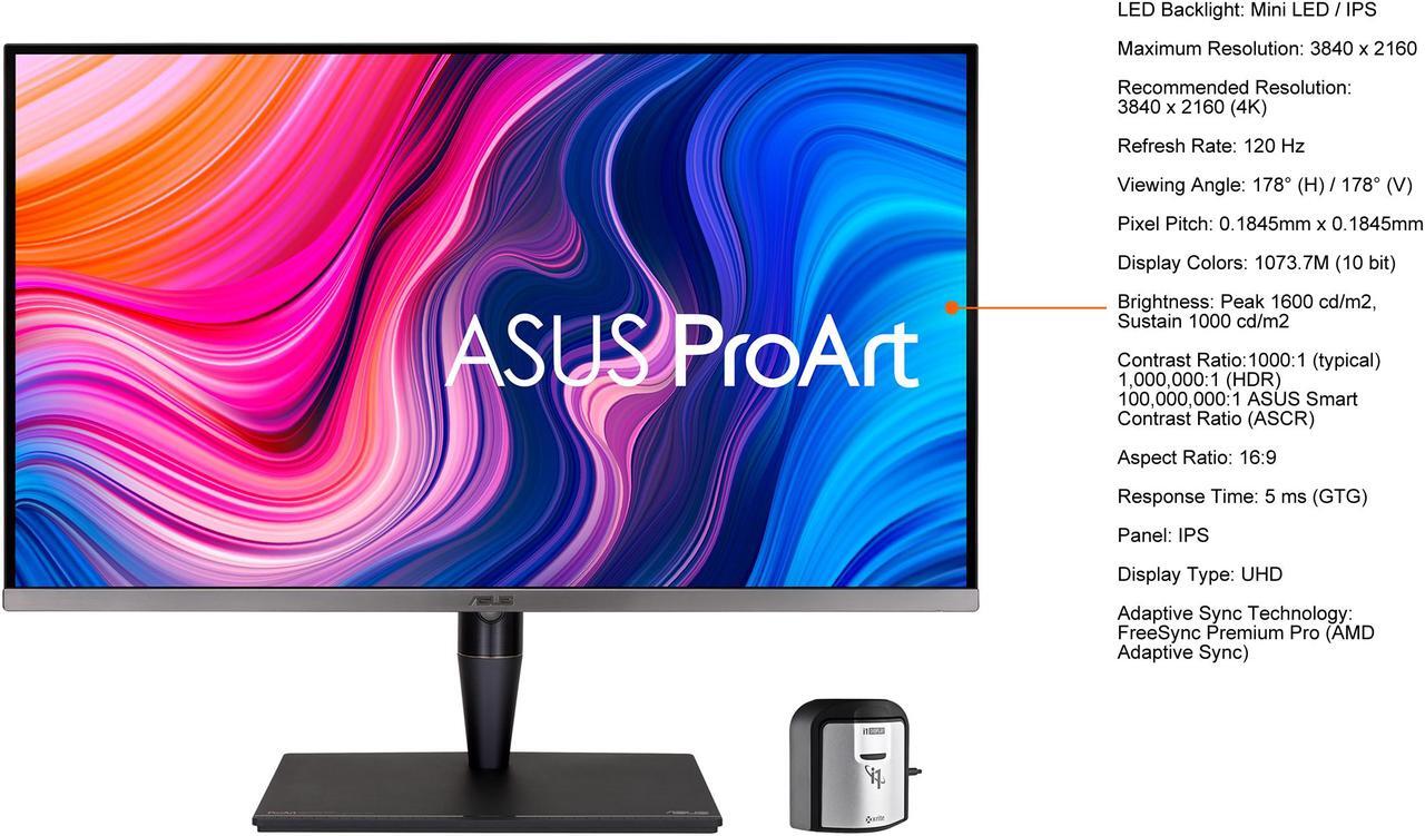 Alt view image 4 of 7 - ASUS ProArt PA32UCG-K 32" 4K HDR UHD 3840 x 2160 Mini-LED IPS, Dolby Vision, 1600nits, 120Hz, 10-bit, 98% DCI-P3, Calman Ready, Thunderbolt 3, HDMI2.1, w/ Calibrator Professional Monitor