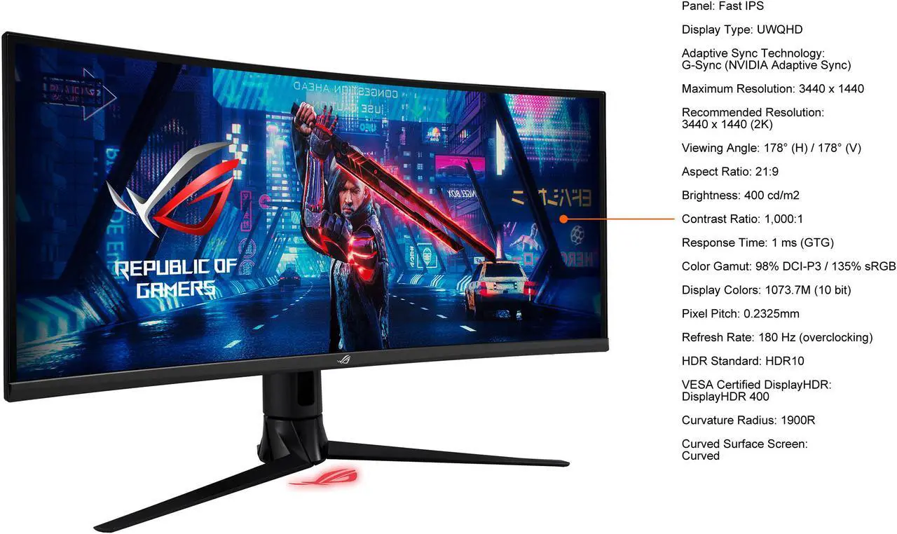 Alt view image 5 of 10 - ASUS ROG Strix 34" XG349C UWQHD 3440 x 1440 180Hz (OC) 1ms (GTG) Extreme Low Motion Blur Sync, 135% sRGB, G-Sync Compatible, DisplayHDR 400, USB-C, DisplayPort, HDMI Gaming Monitor
