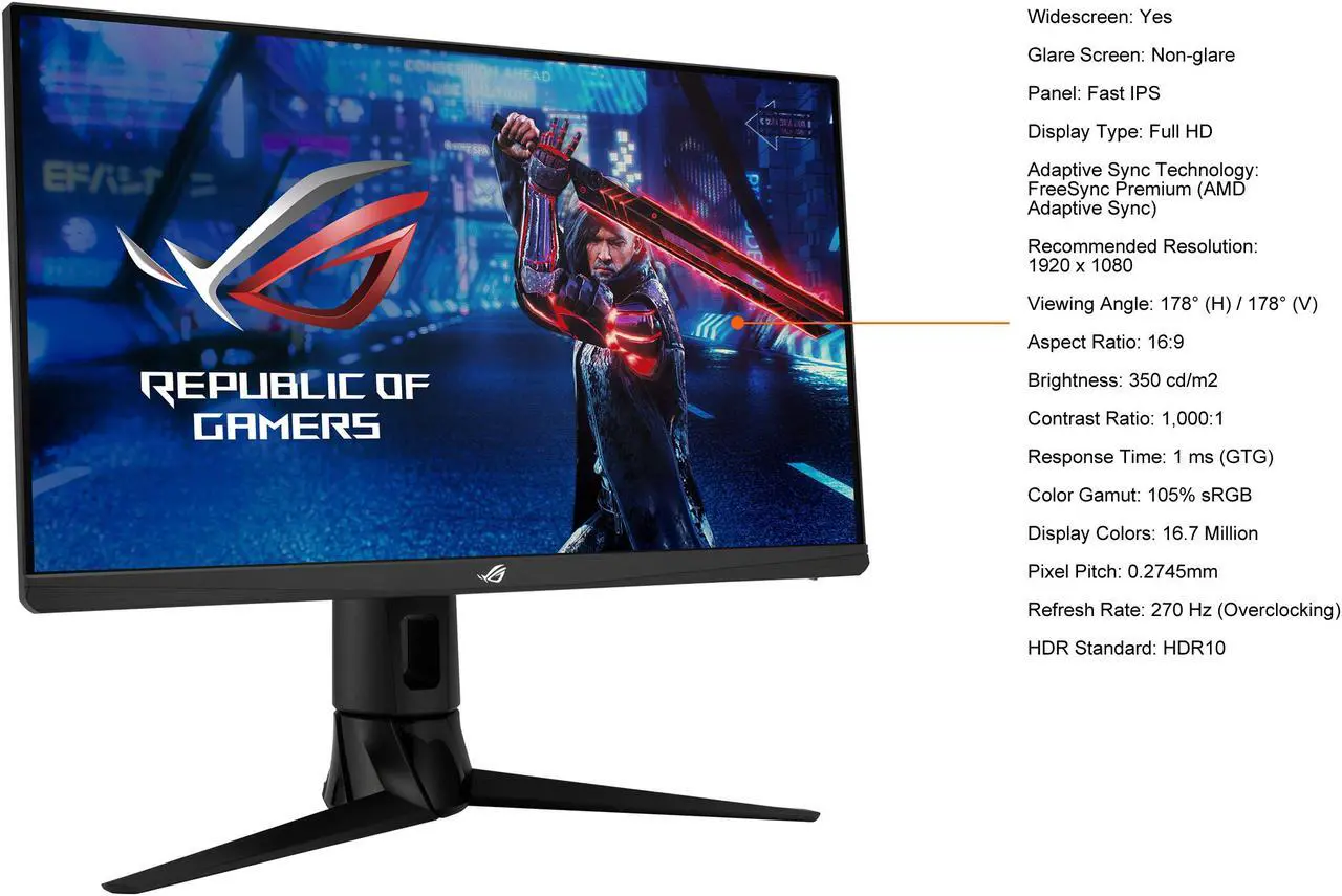 Alt view image 5 of 10 - ASUS ROG Strix 23.8" 1080P HDR Gaming Monitor (XG249CM) - Full HD, IPS, 270Hz, 1ms, Extreme Low Motion Blur Sync, FreeSync Premium, 105% sRGB, Eye Care, USB-C, DisplayPort, HDMI, Height Adjustable, 270hz IPS,