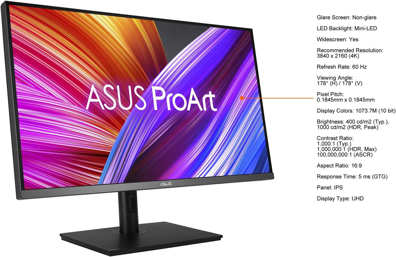 Alt view image 6 of 19 - ASUS ProArt Display 32" 4K HDR Mini LED Monitor (PA32UCR-K) - IPS, UHD (3840 x 2160), 1000nits, Delta E < 1, 98% DCI-P3, 99.5% Adobe RGB, Calman Ready, USB-C, DisplayPort, HDMI, X-rite i1 Calibrator