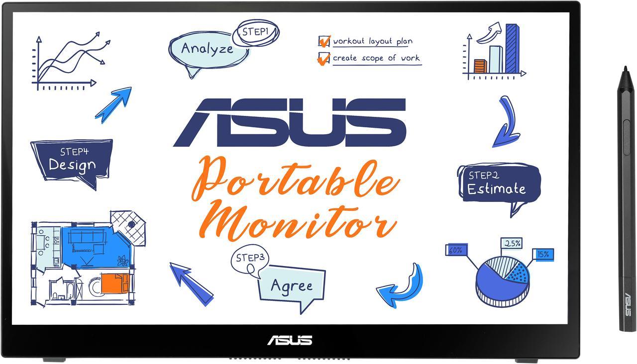 ASUS ZenScreen Ink 14" 1080P Portable Touchscreen Monitor (MB14AHD) - Full HD, IPS, 10-point Touch, Stylus Pen (MPP 2.0 Supported), Eye Care, USB Type-C, Micro HDMI, Kickstand, Tripod Socket