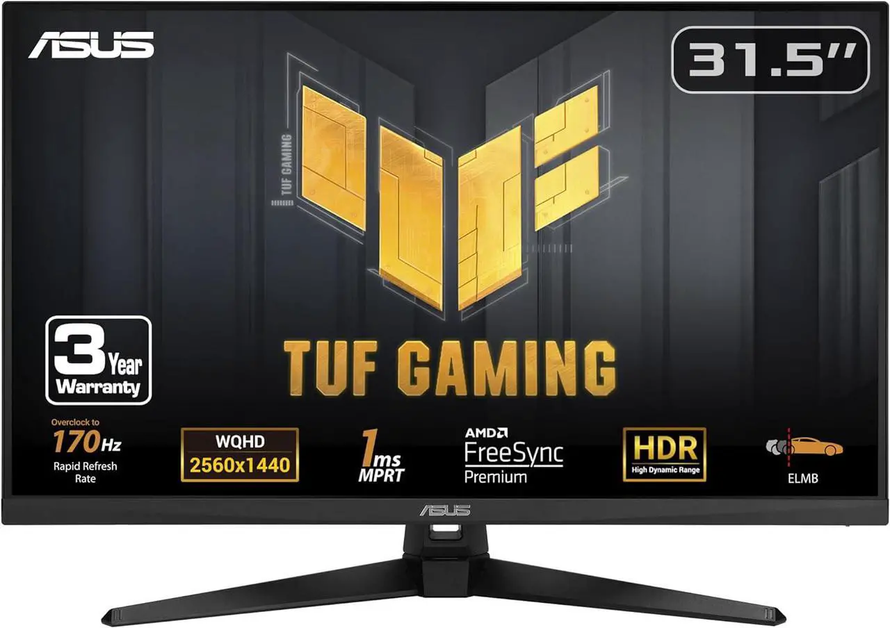 Main image of ASUS TUF Gaming 31.5” 1440P HDR Monitor (VG32AQA1A) - QHD (2560 x 1440), 170Hz, 1ms, Extreme Low Motion Blur, FreeSync Premium, DisplayPort, HDMI, HDR-10, Shadow Boost, VESA Wall Mountable