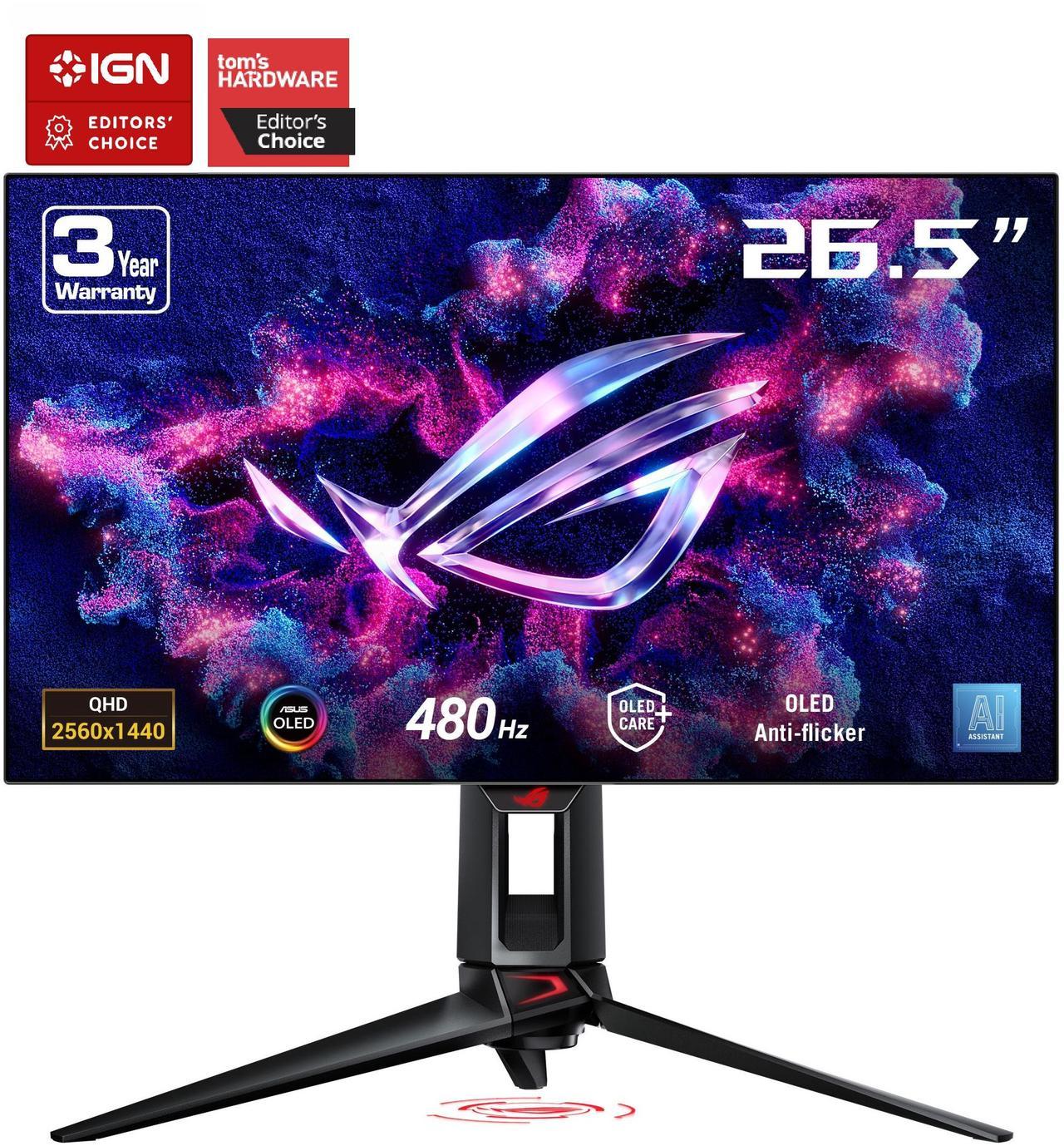 Main image of ASUS ROG Swift OLED 27” 1440P Gaming Monitor (PG27AQDP) - QHD, 480Hz, 0.03ms, G-SYNC Compatible, Custom Heatsink, AI Gaming, DisplayHDR400 True Black, 10-bit, 99% DCI-P3, DisplayWidget