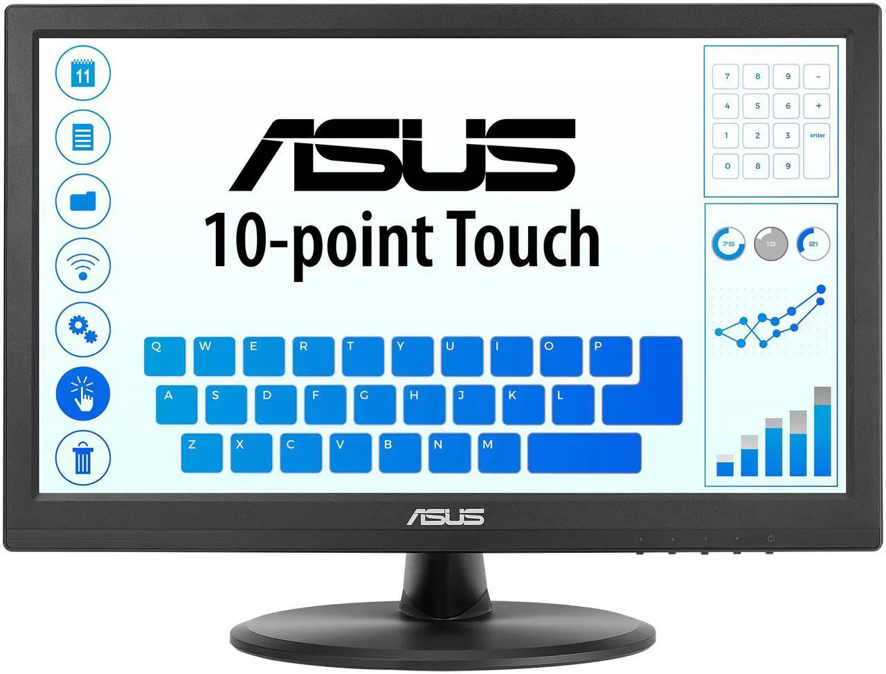 Main image of ASUS 15.6" 1080P Touch Monitor (VT169HE) - Full HD, 10-point Touchscreen, IPS, Wide Viewing Angle, Frameless, Eye Care, Flicker free, Low Blue Light, HDMI, Windows 11 Compliance, VESA Mountable