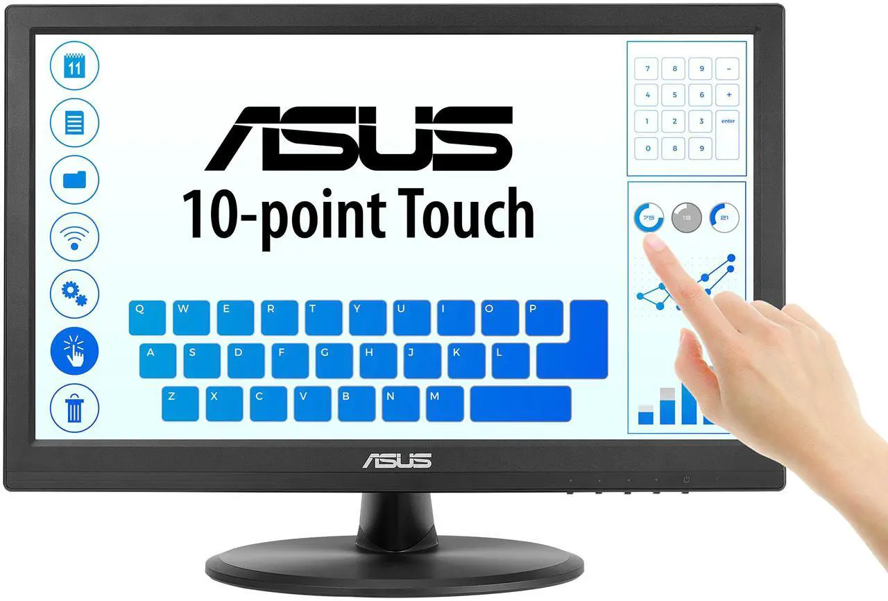 Alt view image 2 of 9 - ASUS 15.6" 1080P Touch Monitor (VT169HE) - Full HD, 10-point Touchscreen, IPS, Wide Viewing Angle, Frameless, Eye Care, Flicker free, Low Blue Light, HDMI, Windows 11 Compliance, VESA Mountable