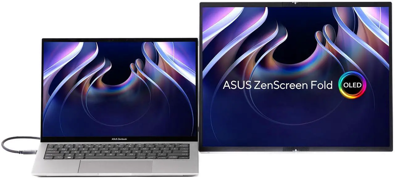 Alt view image 8 of 14 - ASUS ZenScreen Fold OLED 17.3" 1440P USB-C Portable Monitor (MQ17QH - QHD (2560x1920), Water-drop Hinge, DisplayHDR500 True Black, 100% DCI-P3, mini-HDMI, Tripod hole, Kickstand, FSC