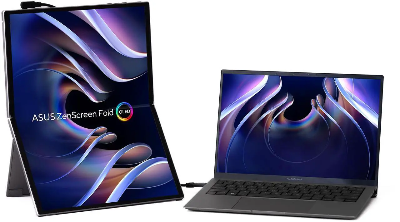 Alt view image 9 of 14 - ASUS ZenScreen Fold OLED 17.3" 1440P USB-C Portable Monitor (MQ17QH - QHD (2560x1920), Water-drop Hinge, DisplayHDR500 True Black, 100% DCI-P3, mini-HDMI, Tripod hole, Kickstand, FSC