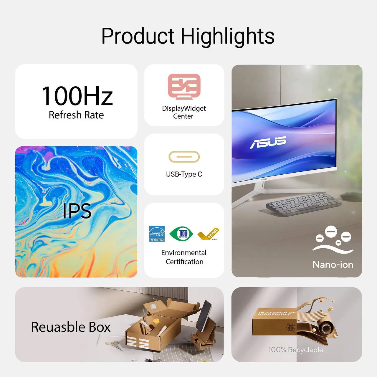 Alt view image 12 of 16 - ASUS 34" Ultra-wide Curved Eye Care Monitor (VU34WCIP-W) - WQHD (3440x1440), 1500R Curvature, Frameless, 100Hz, Nano-ion, SmoothMotion, Eye Care Plus, USB-C PD 65W, Speakers