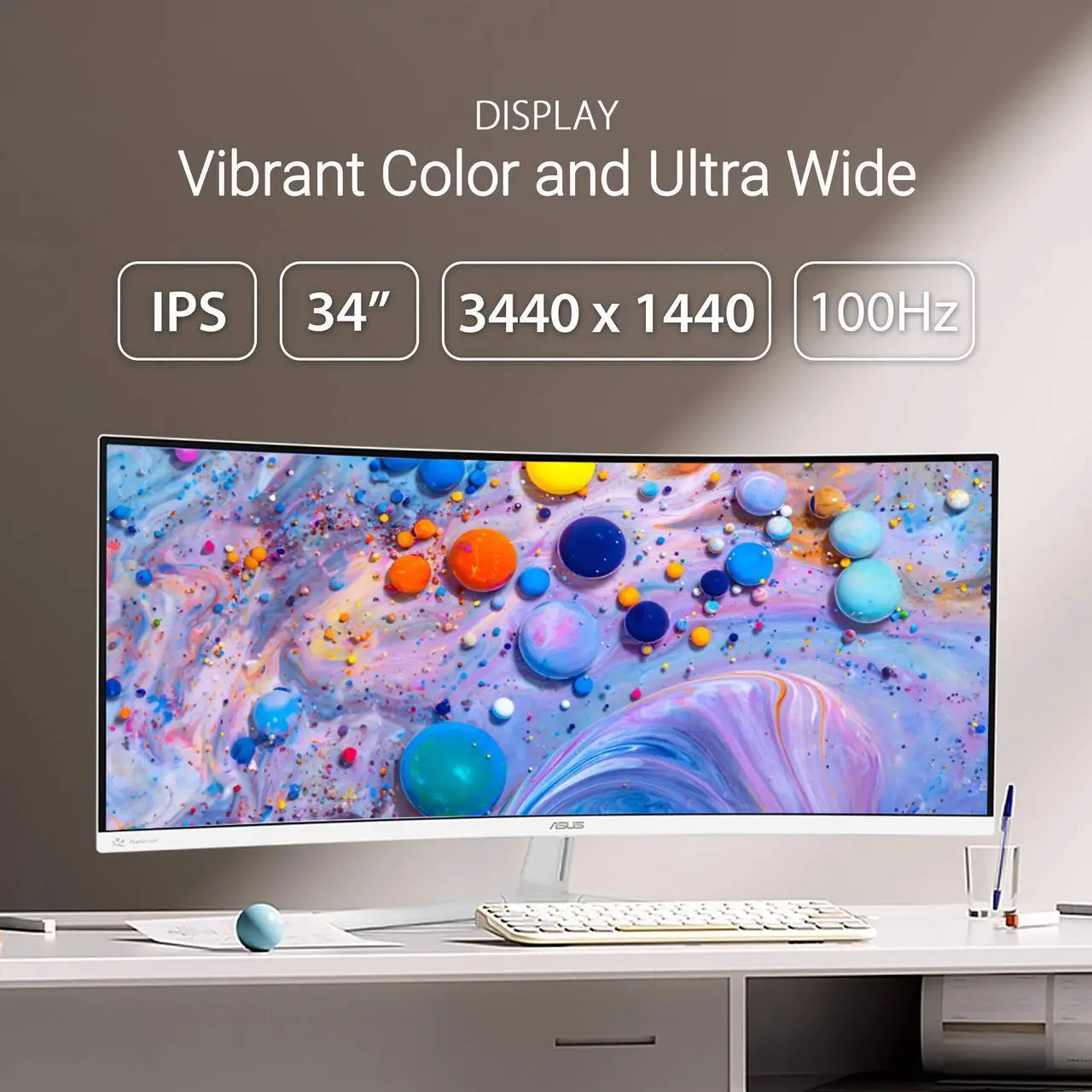 Alt view image 13 of 16 - ASUS 34" Ultra-wide Curved Eye Care Monitor (VU34WCIP-W) - WQHD (3440x1440), 1500R Curvature, Frameless, 100Hz, Nano-ion, SmoothMotion, Eye Care Plus, USB-C PD 65W, Speakers